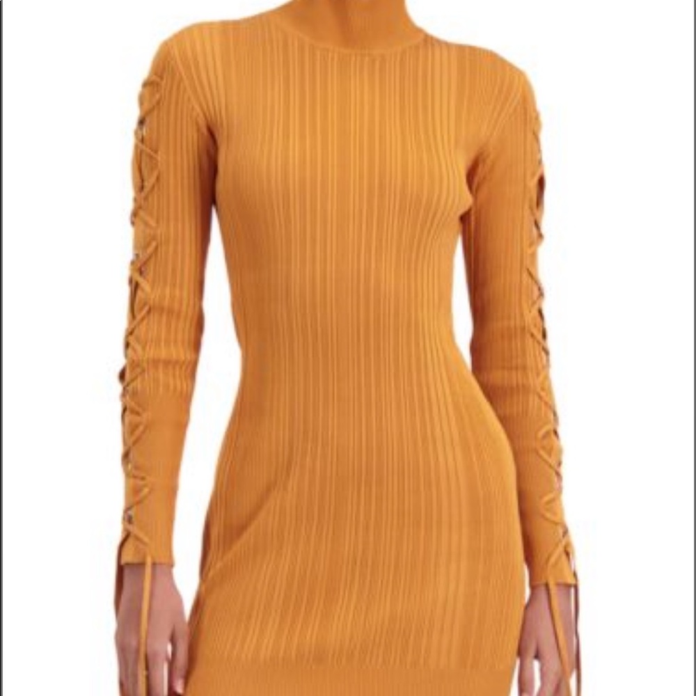 Herve Leger Lace Up Sleeve Mini Bandage Dress